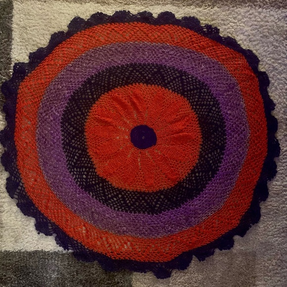 Handmade CROCHET TABLECLOTH!  Large Doily!  Navy, red, purple!  Scalloped edge. - Picture 1 of 5